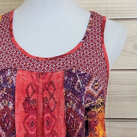 ANTHROPOLOGIE Weston SZ M Tribal Mixed Print Tank Boho Flowy Sleeveless Top - Picture 2 of 7